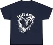 [X.Style] Emo Rock Still Emo y2k 2000s Emo Ska Pop Punk Band Music T-Shirt for Adults Crew Neck Short Sleeve Tee Shirt Navy 2XL