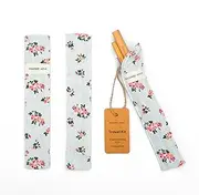 Bamboo Straw travel kit - MOVE Line by Bamboo Step: 2 Reusable Straws of 20cm/7.9" and a cleaning brush is a minimalist fabric pouch (Color Pink Flowers)
