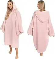 Brentfords Towel Poncho Adult Hooded Large Bath Swimming Surf Beach Absorbent Microfiber Changing Robe for Women Girls Quick Dry, Blush Pink
