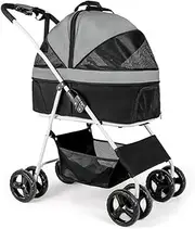 Cat Dog Stroller Carriage Travel Carrier Trolley, Pet Dog Stroller for Medium Dogs, Pet Stroller Pushchair Detachable Dog Prams Pushchairs for Small Dogs, Easy Fold(Gray a)