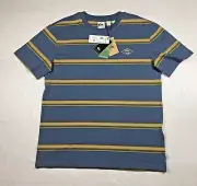 Quicksilver Crew Tee Shirt Striped Mens L Organic Cotton Gray Blue Surf Skate