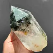 1.02kg Natural Ghost Quartz Obelisk Reiki Crystal Wand Point Tower Decor + Stand