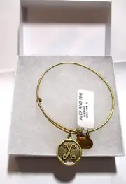 "NEW" -Alex and Ani- LETTER "X" - Gold - Bangle Bracelet - & Box
