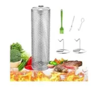 Grill Basket - Outdoor Rolling BBQ Basket - 1 Pc Stainless Steel Grill Mesh