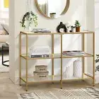 Oikiture Console Table Tempered Glass Sofa Table Hall Side Entry 3 Shelves Gold