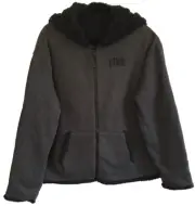 Victoria's Secret PINK Reversible Black SHERPA Hoodie VS Full Zip Logo L