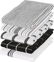 Nicola Spring Tea Towels - 70 x 50cm - Pack of 5 - Monochrome - 100% Cotton Kitchen Towels Absorbent Quick Drying Kitchen Dish Cloth Kitchen Hand Towels Set