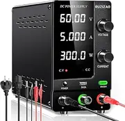 RUZIZAO DC Power Supply Variable, 60V 5A Adjustable Switching Regulated Power Supply with Encoder Adjustments Knob, Lab Bench Power Supply Output Button 5V/2A USB Interface Battery Charger（AC 240V）