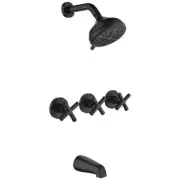 UKISHIRO Three Handle Tub and Shower Faucet with Valve Matte Black 88058B