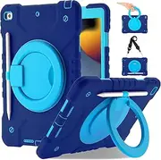 iPad 9th/8th/7th Generation iPad Case, Case for iPad 10.2 Inch Case Compatible with iPad 10.2 Inch 2021/2020/2019-Shockproof Rugged Protective Case iPad Kids Case with 360 Rotating Hand Strap