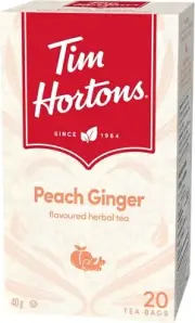 Tim Hortons Peach Ginger Tea Bags, Flavoured Herbal Tea, 20 Count