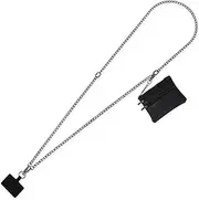 ANUWKS Clip and Go Strap for Phone with Wallet Crossbody, Phone Strap with Zippered Pouch, Adjustable Phone Chain Crossbody with Leather Wallet for All Phones Black