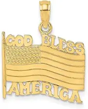 [JewelryWeb] 14ct Gold God Bless America With Flag High Polish and Textured Charm Pendant Necklace 14.35x17.85mm Wide 0.7mm Thick