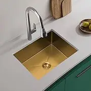 Kitchen Sink Stainless Steel Kitchen Sink Under Mount Single Bowl Gold Basin Sinks Handmade Laundry Bar Home Water Basin Top Under Flush Drop in Mount Bar Sink for Restroom (45x35x20cm, Gold)