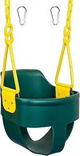 Squirrel Products High Back Full Bucket Toddler Swing Seat 3.0 with Finger Grip, Plastic Coated Chains and Carabiners for Easy Install - Green