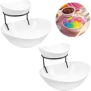 GSYUWIH 2 Set Serving Bowls Set,2 Tier Chips and Dips Utensil Set with Metal Shelf Bracket,Porcelain Chip and Dip Serving Set Ceramic Food Display for Appetizer Salad Fruit Dessert Event Party