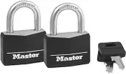 Master Lock 141TAU Master Lock 40mm Covered Solid Aluminium Padlock 2 Pack Covered Solid Aluminium Padlock, 40mm Wide Body, Black & Silver