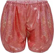 [FEESHOW] Girls Gymnastics Shorts Ballet Dance Bloomers Tumbling Athletic Shiny Metallic Shorts for Kids