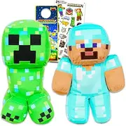 Minecraft Stuffed Toys Set - Plushies Bundle Includes 2 Animal Toys With Steve and Charged Creeper Plus Stickers | Stuffed Toys for Boys 6-8