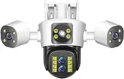16MP 8K WiFi Camera Outdoor 10X Zoom Four Lens Three Screen Security Protection Auto Tracking CCTV 6K PTZ Video Surveillance Cam(UK Plug,8K Camera NO Card)
