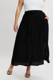 Black Tie Waist Split Side Maxi Skirt