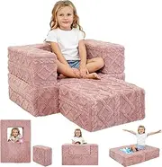 MallBest Nugget Couch, Modular Kids Sofa, Modular Kids Play Couch That Fold Out, Modular Toddler Play Couch for Kids Playroom with Washable Durable Cover(Pink)