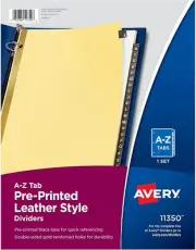 Avery 11350 Black Leather Tab Dividers, A-Z Tabs, 8.5 x 11, Buff, 25 Tabs/Set
