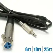 6 10 25FT XLR 3-Pin Female to 1/8" 3.5mm Mono Male Microphone Audio Cable Black