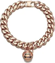 Rose Rose Gold Cat Dog Collar Kitten Puppy Wide Stainless Steel Kitten Choker Curb 10 inch Adjustable Chew Proof Cuban Link 1/2inch Chain with Rose Gold Bell Personalized Custom tag