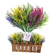 12 Bundles Artificial Flowers, UV Resistant No Fade 12pcs Lavender Flowers