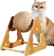Cat Scratch Ball,Cat Scratch Toys - Natural Sisal Nail Filing Exercise Wheel Wood Frame for Climbing Kitten Medium Breed Dog Small Large Apartment