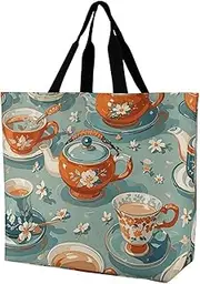 [QWNMD] Tote Bag for Women Shoulder Bag Teapot And Mug Handbags for Travel Work Beach Bag, Teapot and Mug, 40x40x16cm