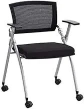 Office Meeting Desk Chair Mesh Staff Chair Removable Folding Conference Chair for Women Men Teen Boys and Girls Older (Color : Without Tablet with Wheels)