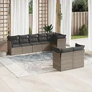 8 Piece Patio Conversation Set, Outdoor Furniture Sets, Chairs for Balcony, Garden, Porch - Grey Poly Rattan with Cushions