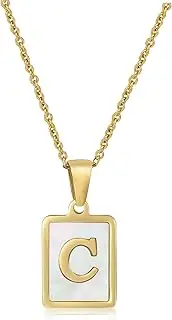 [CERSLIMO] Initial Necklace for Women Girls - Gold Solid Alphabet Pendant Necklace with Chain-45CM, Hypoallergenic Titanium Capital Letter ABC to XYZ, Initial Jewellery Gifts for Birthday Christmas, C,