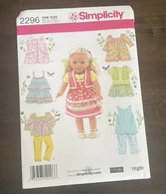 Simplicity Sewing Pattern 2296 For 18" Doll Clothes Sundress Uncut