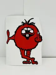 Novelty Middle Finger Monster 70's Retro RED 3 1/2 Inch Decal