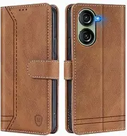 [GoodcAcy] Compatible with Asus Zenfone 10 Mobile Phone Case Leather Foldable Protective Case Wallet Cover Flip Case for Asus Zenfone 10 Flip Case Brown