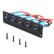 12V Rocker Switch Panel Circuit Breaker Waterproof 5 Gang 3 Pin On/Off Toggle...