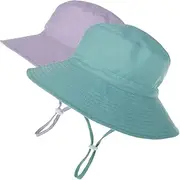 MaxNova Baby Sun Hat Toddler Summer UPF 50+ Baby Girl Bucket Hat Wide Brim Beach Hats for Baby Boys 0-7 Years 2pack