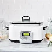 GreenPan Slow Cooker Cloud Cream, 6L Dishwasher safe pot, Vibrant LCD display, Easy One-touch presets, One-Step Browing, Extra-tough exterior, Countertop friendly