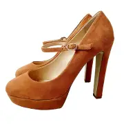 Tony Bianco Saddle Suede Strap Bangle Heels Size 9.5 Tan Brown Work Party BNIB