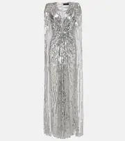[Jenny Packham] Jenny Packham Gold Rush sequined cocktail dress AU 16 silver