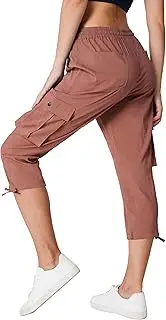 [Zoofly] Cargo Pants for Women Hiking Capri Pants Drawstring Cropped Lightweight Pants Elastic Waist Button 6 Pockets