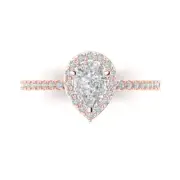 14K Rose Gold Halo Promise Ring, 0.755 ct Pear Cut Simulated Diamond