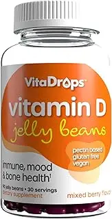 Vita Drops Vitamin D Jelly Beans, Supports Immune Health, Promotes Bone Health, Pectin Based, Vegan & Gluten Free, Mixed Berry Flavor, 90 Jelly Beans, 30 Servings