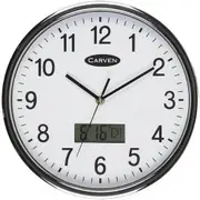 Carven Wall Clock Lcd Date 285mm Silver Frame