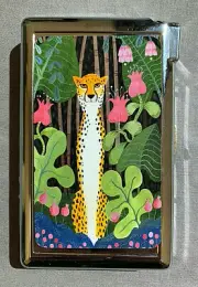 Floral Cheetah Art 100's Size Cigarette Case with lighter Wallet