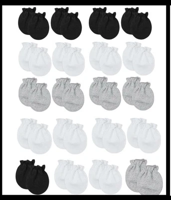 Newborn Baby No Scratch Mittens – 20 pair Infant Gloves Cotton Black White Gray