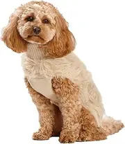 Plush Dog Coat with Harness Hole, Faux Fur and Velvet Suede Lining, Beige Warm Winter Dog Coat Luxury Dog Apparel Soft Velvet Dog Coat Quilted Dog Jacket Stylish (Ecru, M)